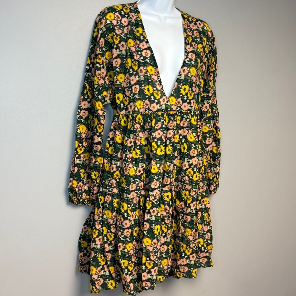 Boden Boho Floral Lightweight Babydoll Puff Sleeve Tiered Midi Dress Sz 6R - Picture 2 of 6